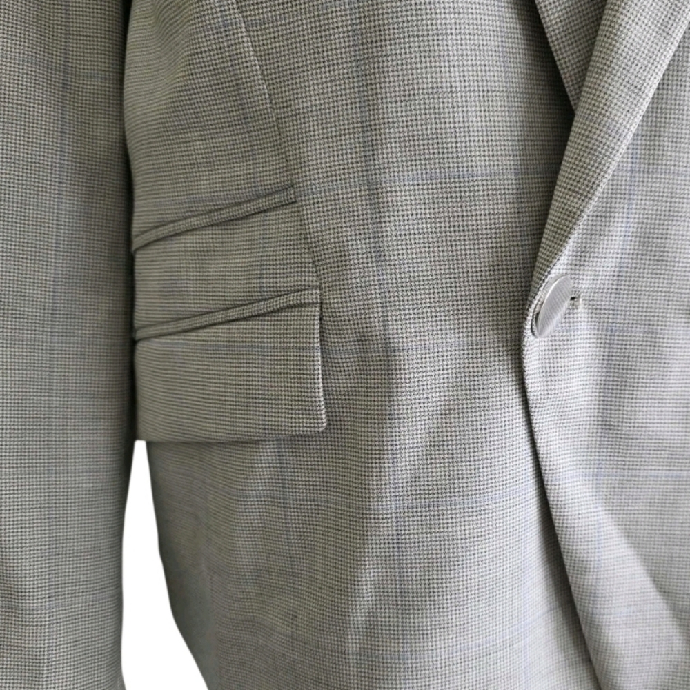 Hugo Boss Womens Blazer Size 14 Gray Blue Plaid Jarinary Virgin Wool Jacket New - Picture 4 of 11